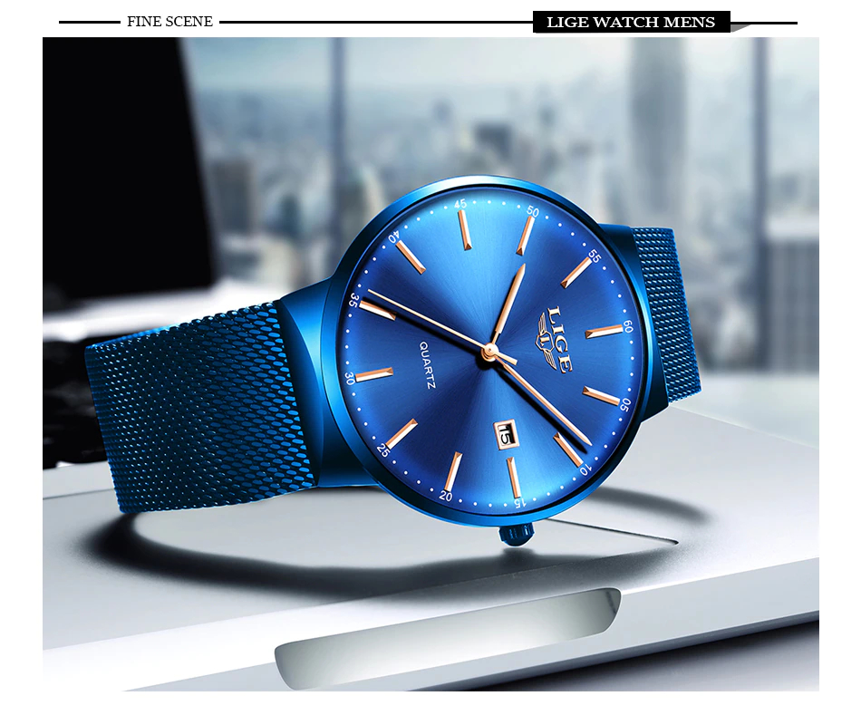 LIGE 9903 Blue Quartz Wrist Watch