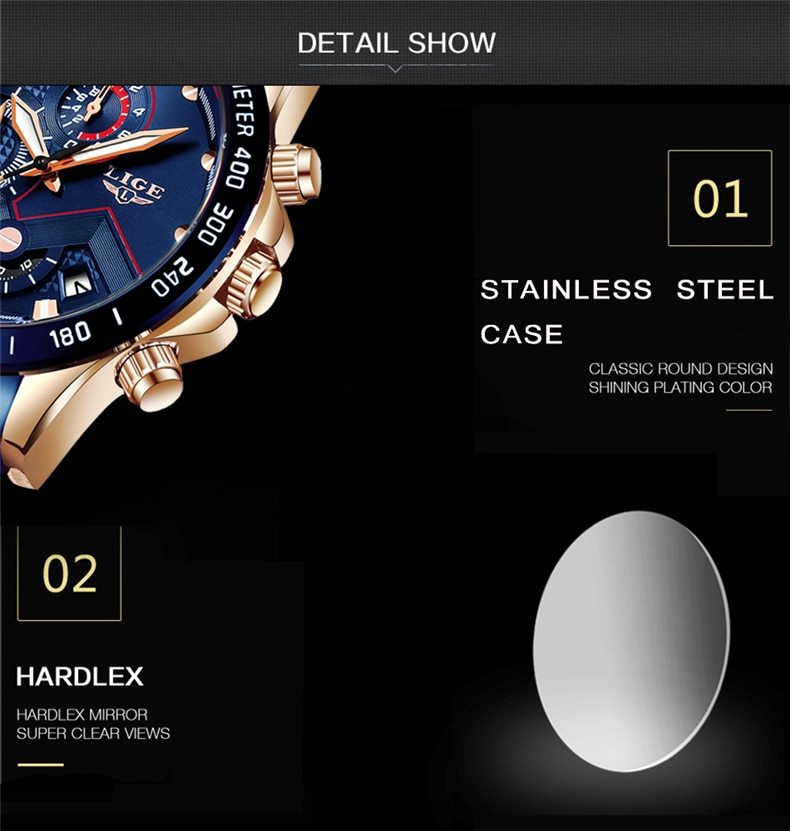 LIGE 2021 Luxury Blue Chronograph Quartz Watch
