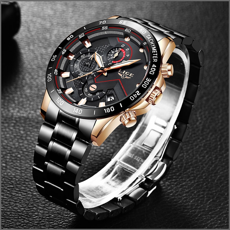 LIGE Luxury Blue Chronograph Quartz Watch