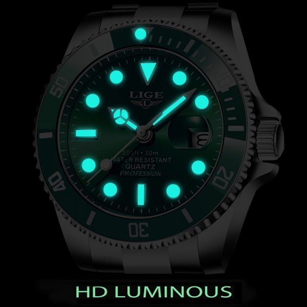 LIGE 10045 Submariner 30ATM Fashion Diver Watch