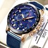 LIGE 9929 Waterproof Blue Quartz Watch