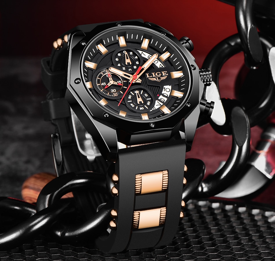 LIGE 8908 Luxury Silicone Sport Watch