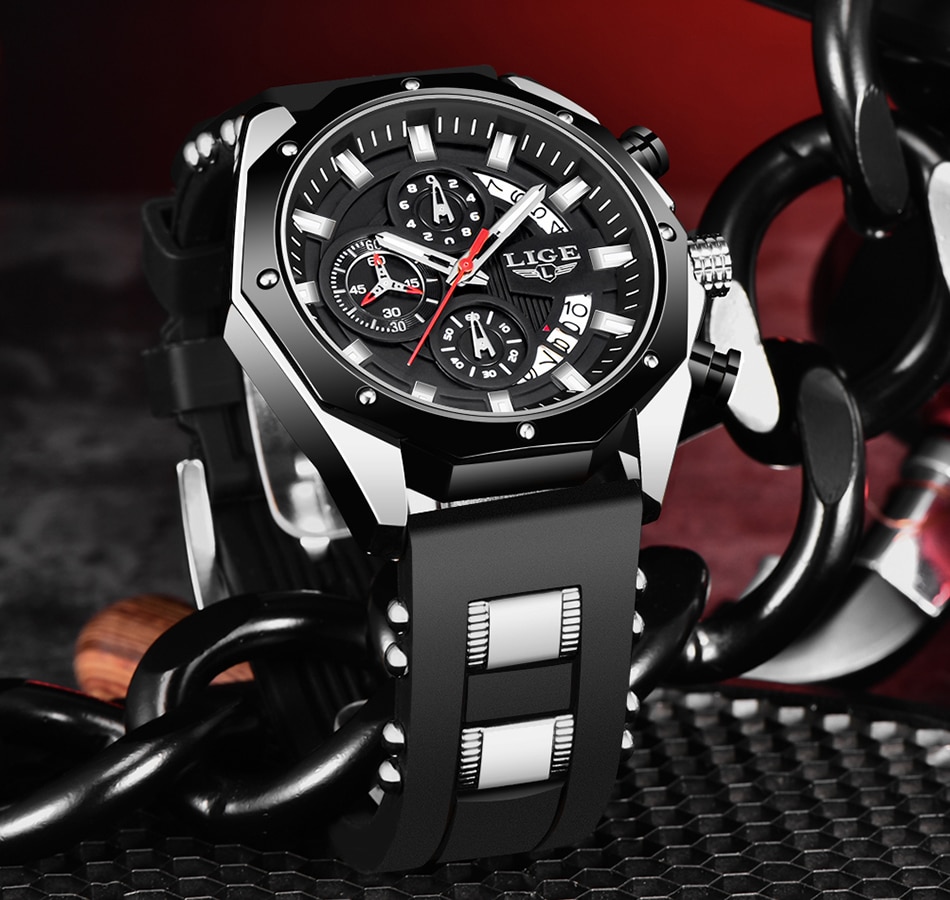 LIGE 8908 Luxury Silicone Sport Watch