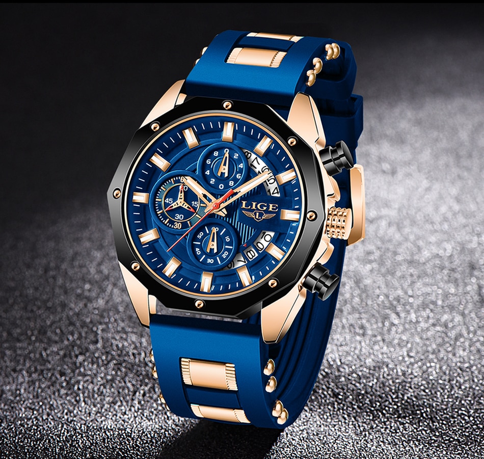 LIGE 8908 Luxury Silicone Sport Watch