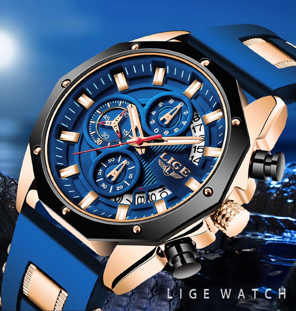 LIGE 8908 Luxury Silicone Sport Watch