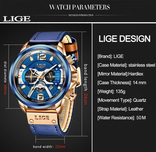 LIGE 8917 Casual Military Leather Wrist Watch
