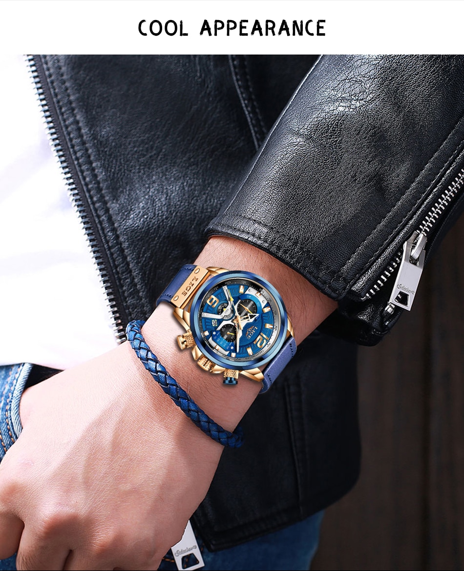 LIGE 8917 Casual Military Leather Wrist Watch