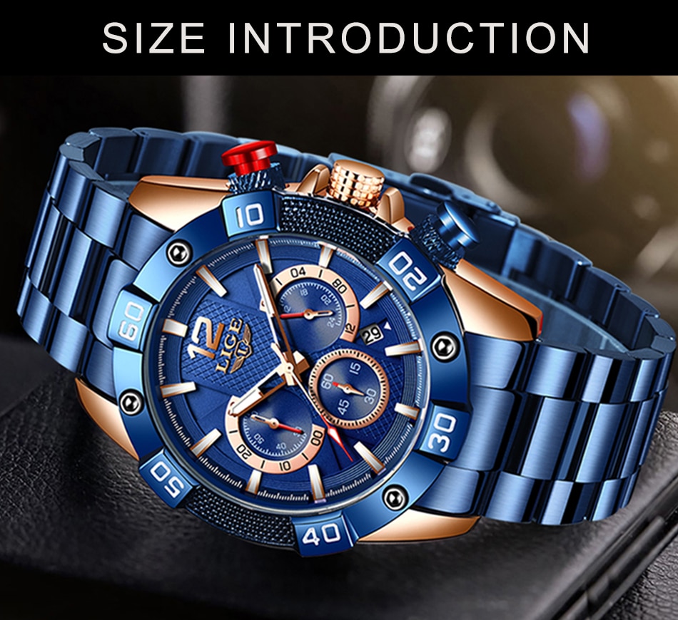 LIGE 10030 Blue Series Waterproof Quartz Watch