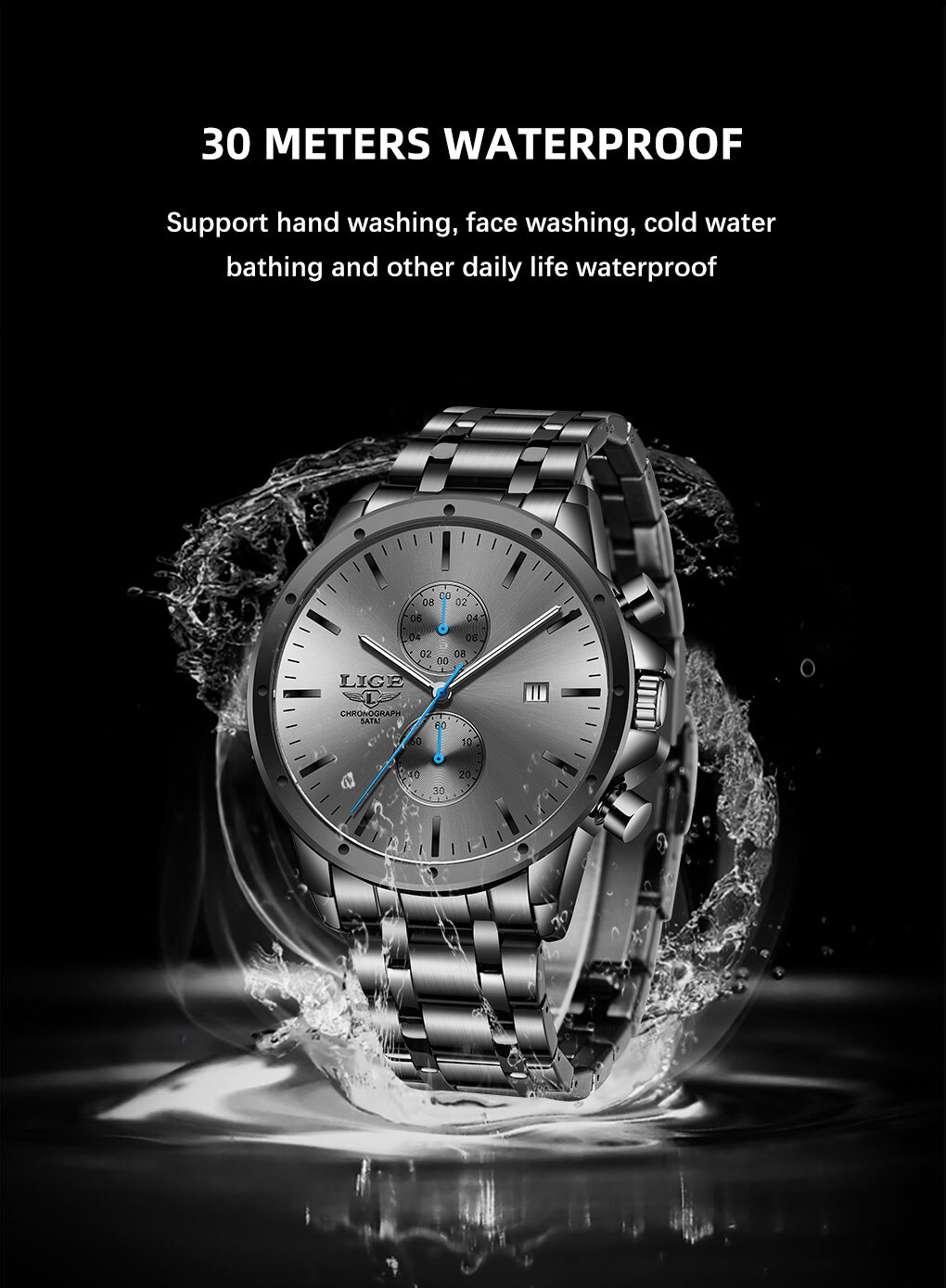 LIGE 9991 Military Black Quartz Waterproof Luminous Watch