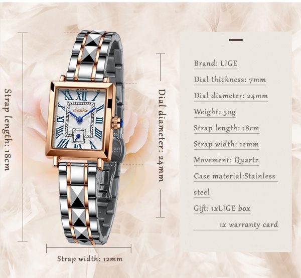 LIGE 6695 Luxury Square Watch Gold Edition