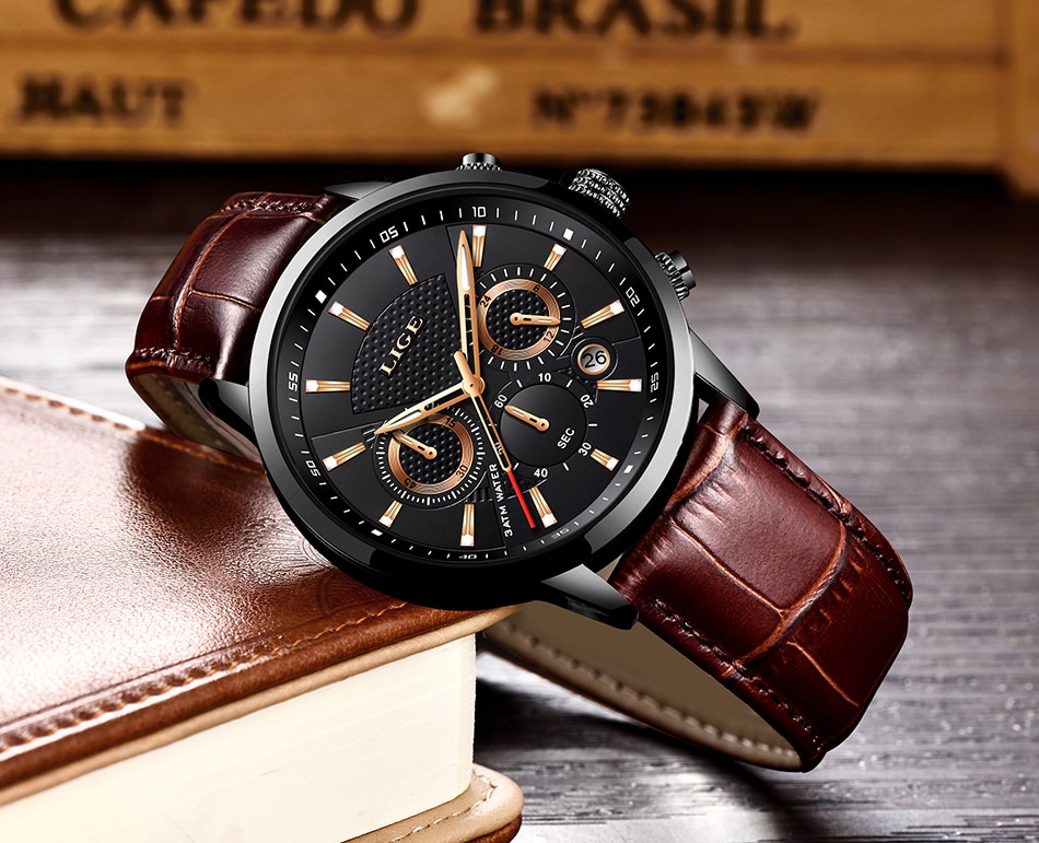 LIGE 9866 Waterproof Sports Leather Watch LIGE 9866 Waterproof Sports Leather Watch