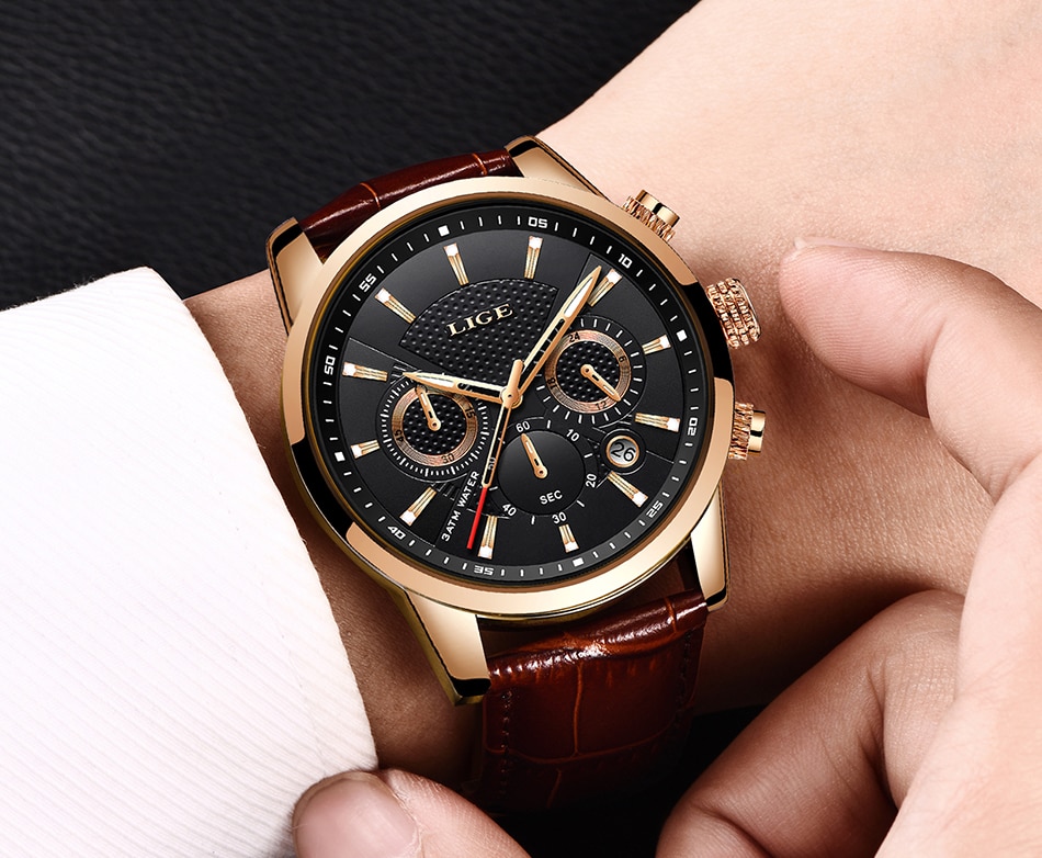 LIGE 9866 Waterproof Sports Leather Watch LIGE 9866 Waterproof Sports Leather Watch