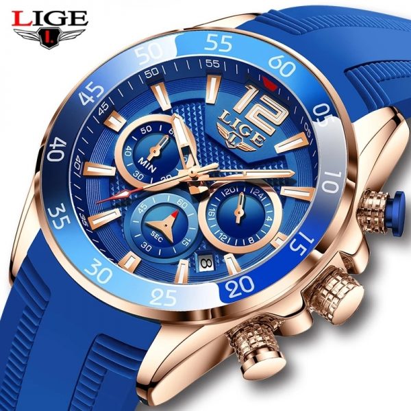 LIGE 8934 Silicone Strap Sports Watch