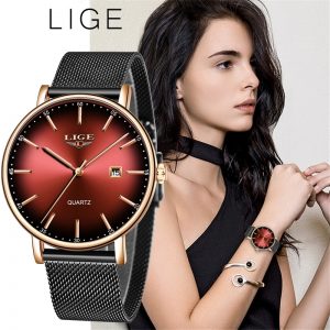 LIGE 9934 Mesh Belt Ultra-thin Women Watch