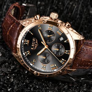 LIGE 9852 Fashion Leather Watch