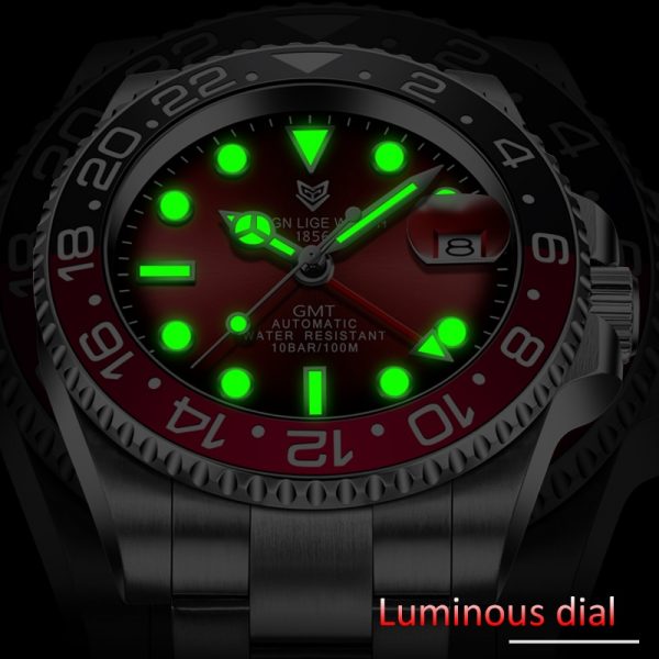 LIGE 1856 Watch (LIGE6805) GMT 100ATM Automatic Mechanical Watch