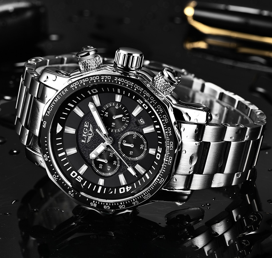 LIGE 9871 Luxury Full Steel Quartz Watch