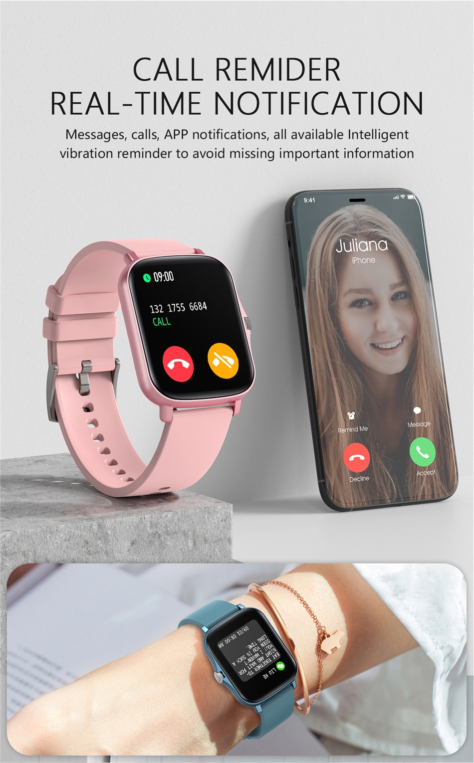 LIGE Square v2.0 - Y20 Unisex IPX7 Waterproof Smart Watch (Android/IOS)