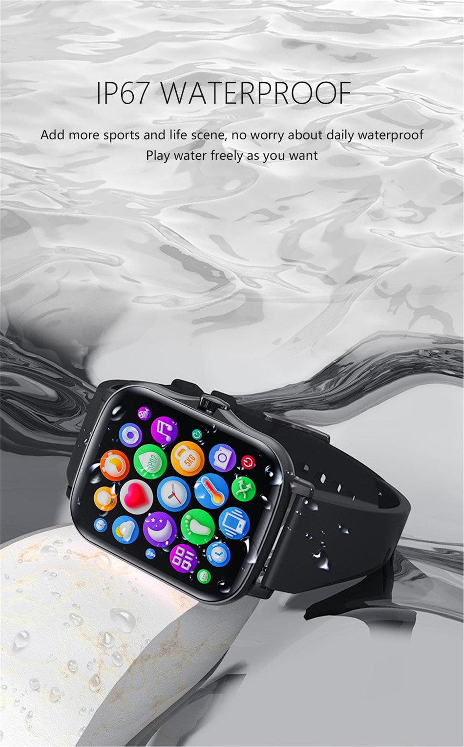 LIGE Square v2.0 - Y20 Unisex IPX7 Waterproof Smart Watch (Android/IOS)