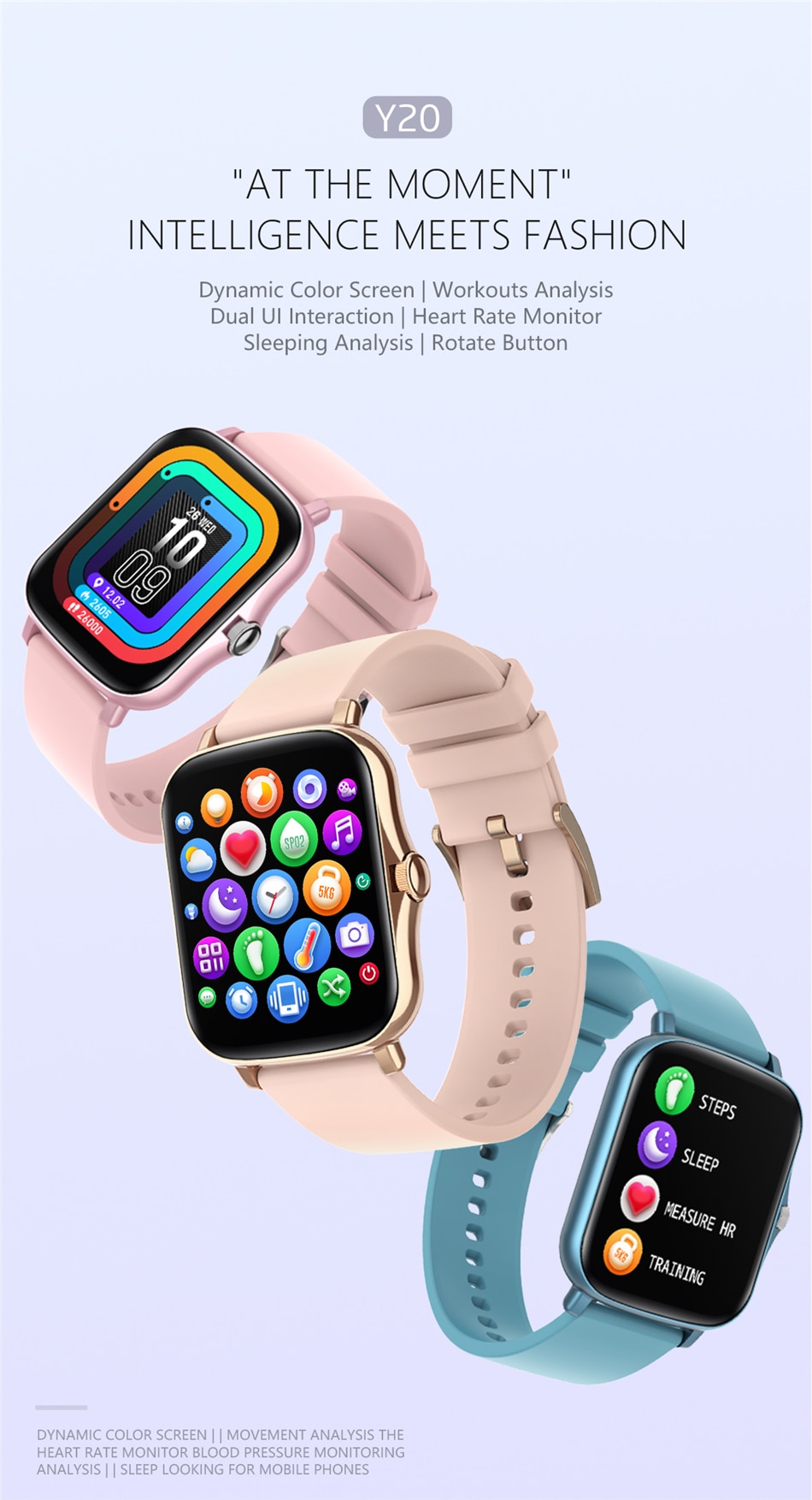 LIGE Square v2.0 - Y20 Unisex IPX7 Waterproof Smart Watch (Android/IOS)