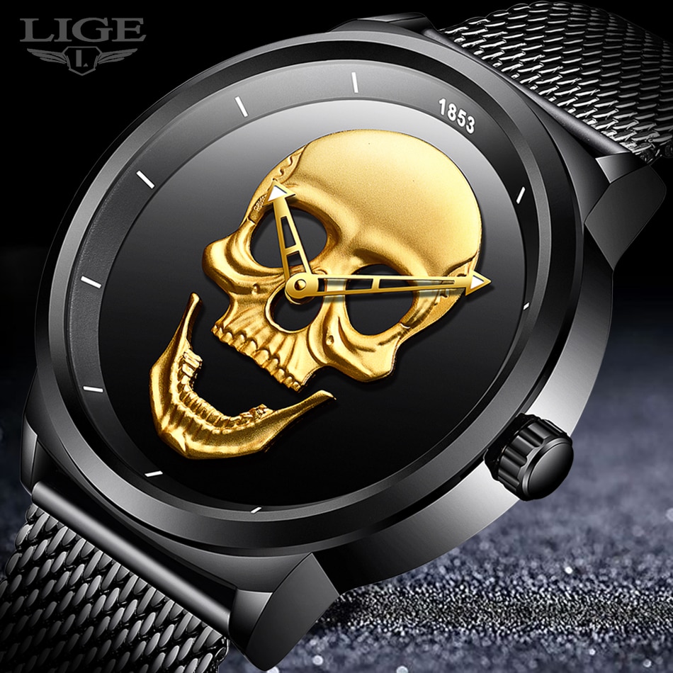 LIGE Skull Watch - LIGE9876 Punk 3D Skull Men Watch