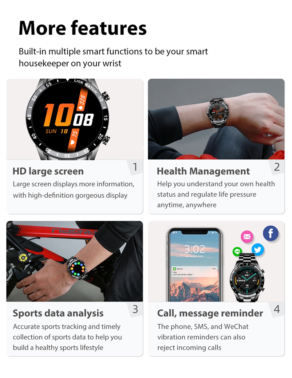 LIGE Sports v2.0 - LG0189 Business & Sports Smart Watch + Box