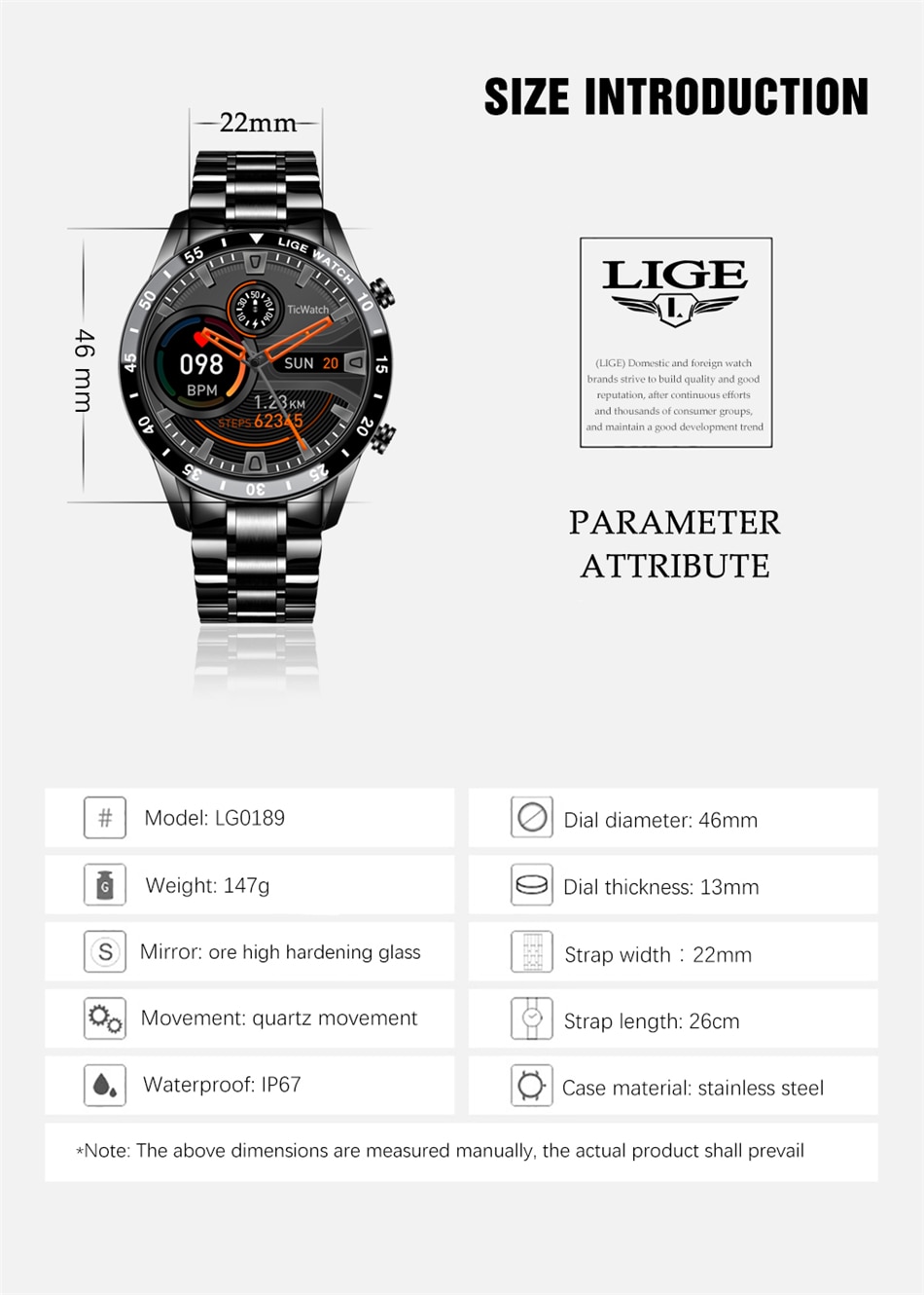 LIGE Sports v2.0 - LG0189 Business & Sports Smart Watch + Box