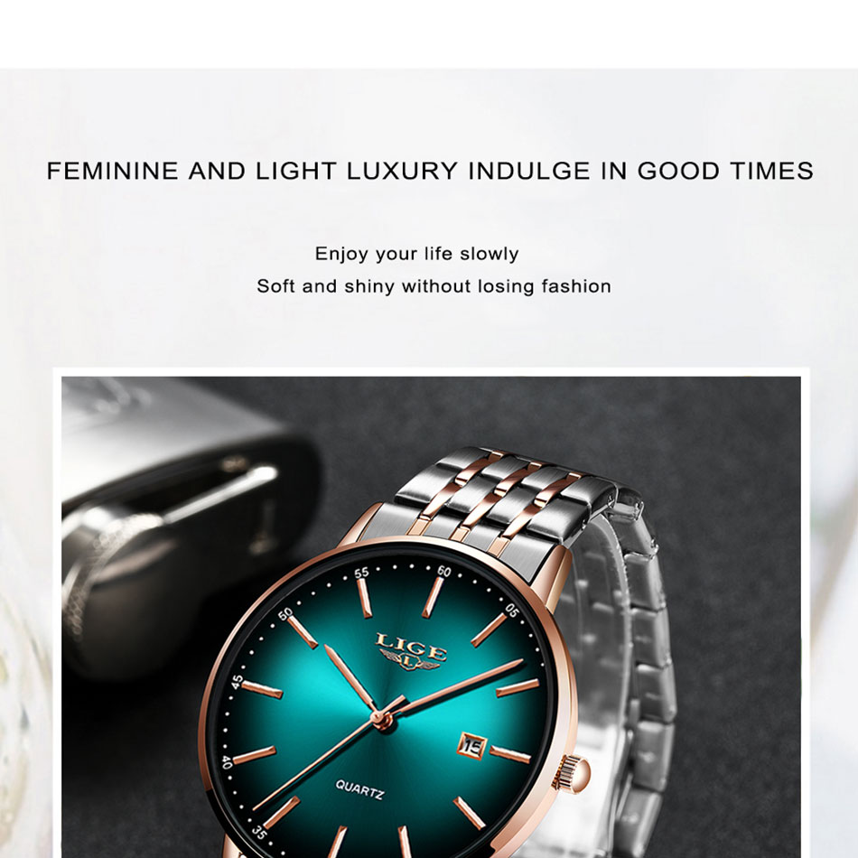 LIGE 10037 Steel Strap Women Wristwatch