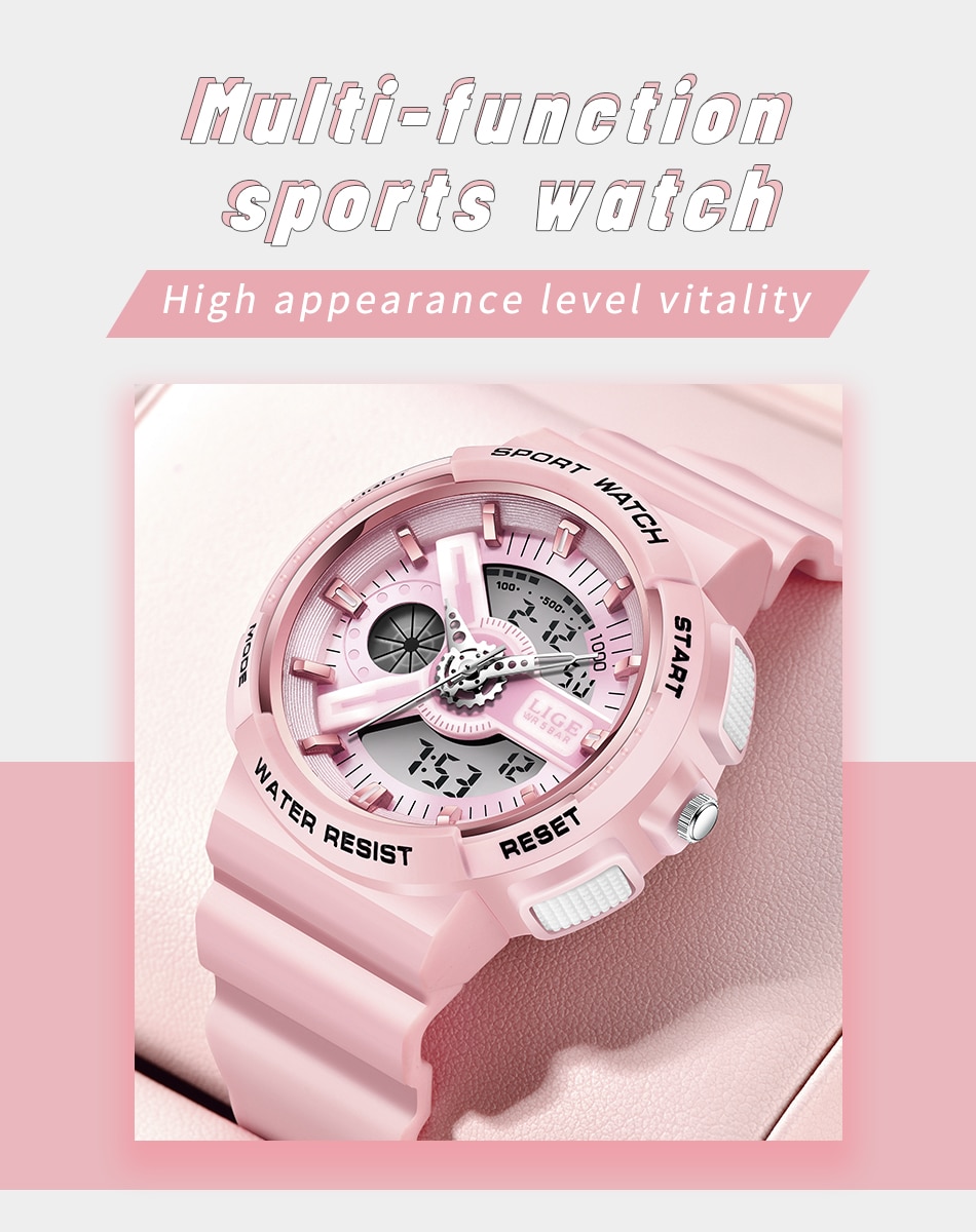 LIGE 8939 Digital + Quartz Women's Sport Watch