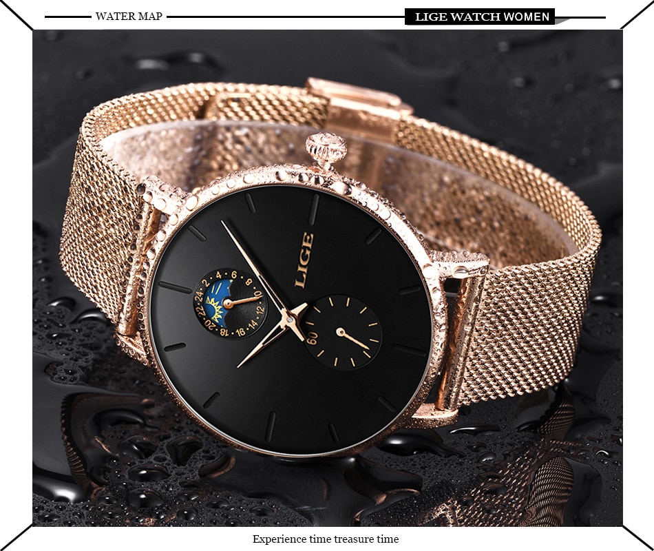 LIGE 9955 Ultra-Thin Stainless Steel Watch (Women)