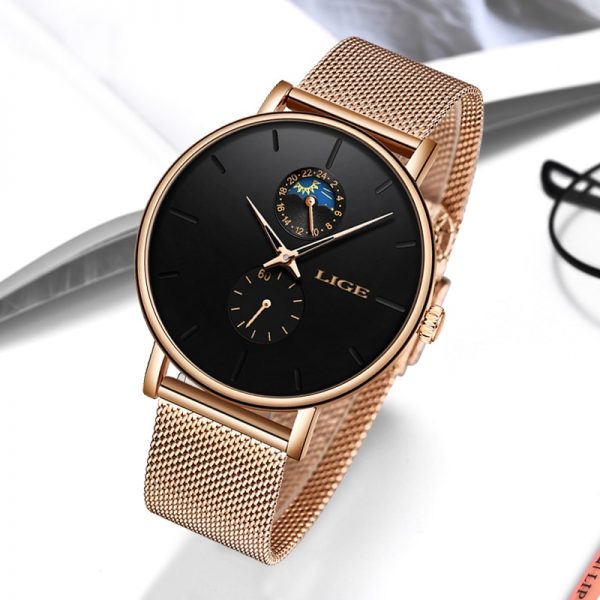 LIGE 9955 Ultra-Thin Stainless Steel Watch (Women)