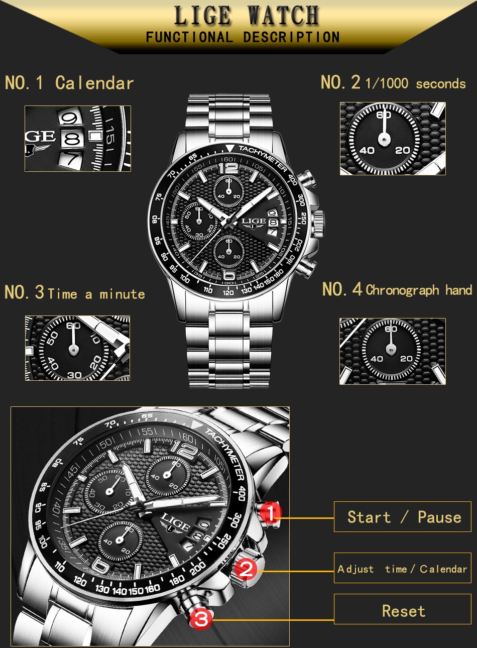 LIGE 0002 Men's Business Quartz Watch
