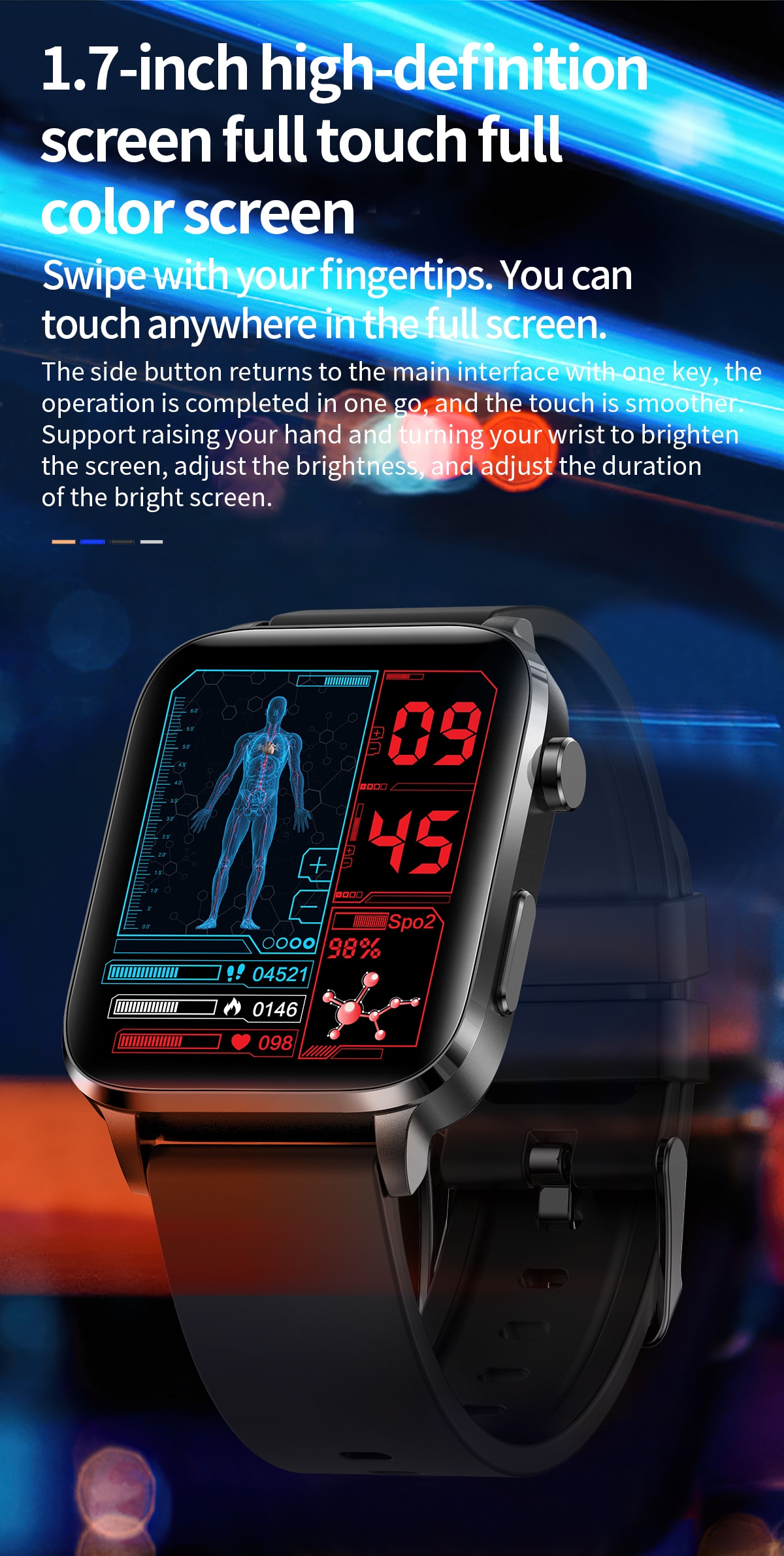 LIGE Square M1.0 - IP68 1.70-Inch Laser-Assisted Therapy Smartwatch