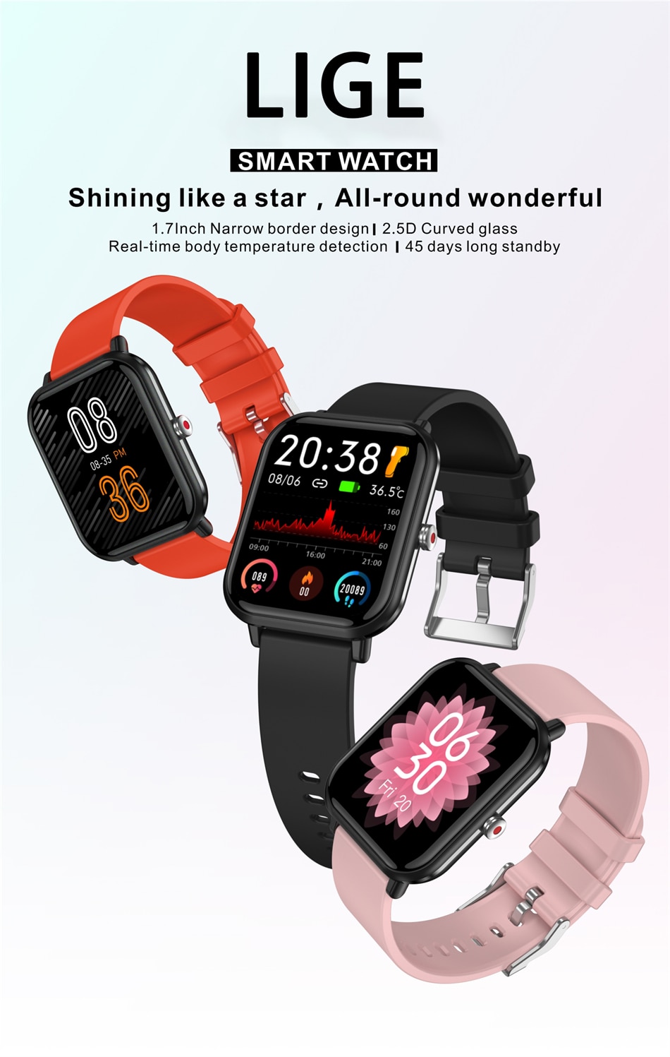 LIGE Square W1.0 - IP67 Sports & Fitness Smartwatch (Unisex)