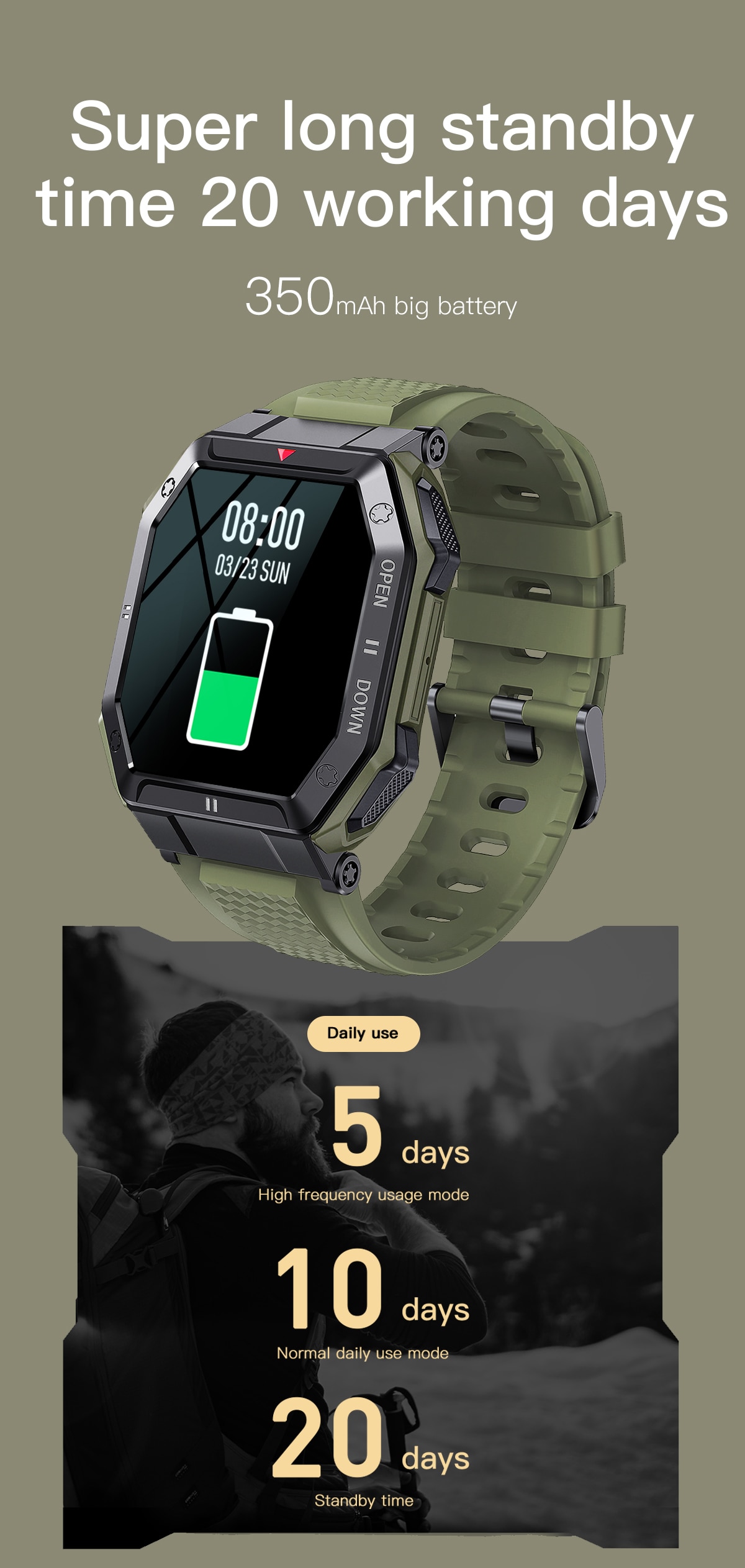 LIGE Military v1.0 - 5ATM Waterproof Fitness & Activity Tracker Smart Watch