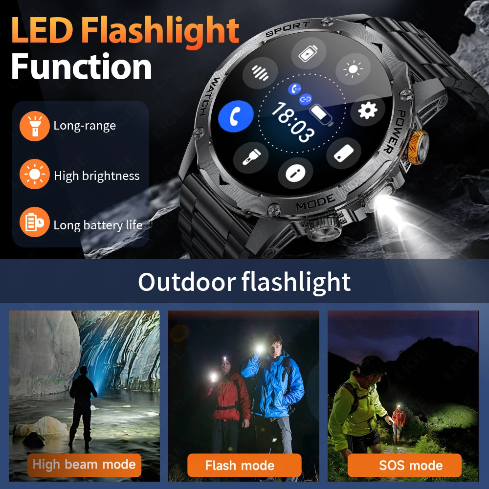 LIGE Sports v4.0 - 1000mah AMOLED LED Flashlight 3ATM Smartwatch LIGE Sports v4.0 - 1000mah AMOLED LED Flashlight 3ATM Smartwatch